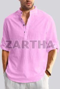 Mens Pink Cotton Short Kurta Shirt