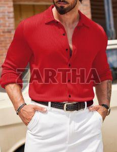 Mens Plain Cotton Red Shirt