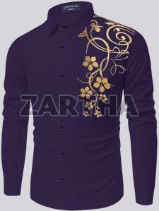 Mens Printed Cotton Dark Blue Shirt