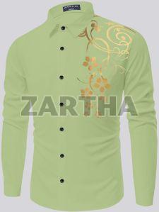 Mens Printed Cotton Green Shirt