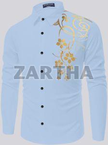 Mens Printed Cotton Light Blue Shirt