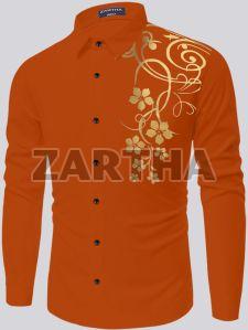 Mens Printed Cotton Orange Shirt
