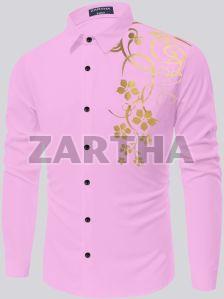 Mens Printed Cotton Pink Shirt