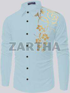 Mens Printed Cotton Sky Blue Shirt