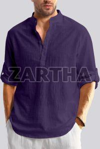 Mens Purple Cotton Short Kurta Shirt