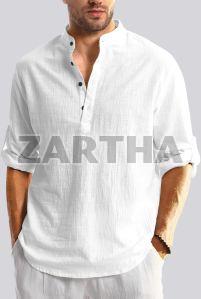 Mens White Cotton Short Kurta Shirt