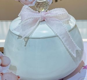 Ceramic Pearl Ribbon Jar with Crystal Lid