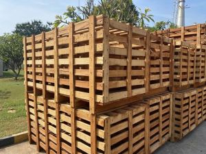 Stacked Slatted Wooden Crates with Pallet Bases