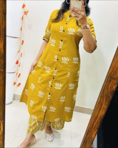 Ladies Folk Threads Cotton A Line Kurti Set
