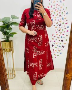 Ladies Sunshine Bloom Cotton A Line Kurti Set