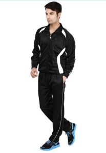 Polyester Mens Black White Accent Tracksuit