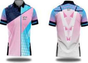 Printed Polo Pink Blue Dry Fit Cricket Jersey