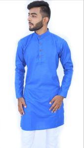 Pure Cotton Mens Royal Blue Plain Kurta