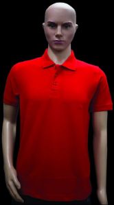Pure Cotton Red Plain Collar T Shirt