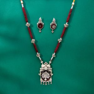 Red and Silver Flower Design Artificial Mangalsutra Set