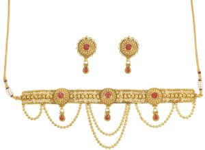 Straight Golden Beads Necklace Set