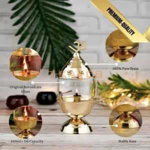 Brass Akhand Diya with Glass Cover