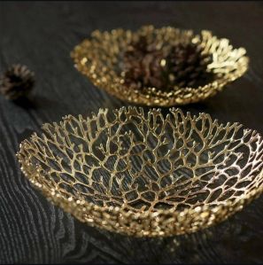 Golden Aluminum Decorative Fruit Bowl