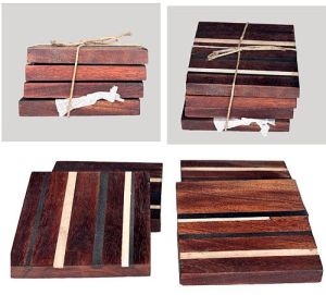 Acacia Wood Resin Coaster Set