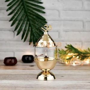 Brass Akhand Diya with Glass Cover
