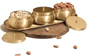Golden Brass Dry Fruit Jar with Tray