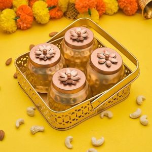 Decorative Metal Four Jar Tray Set