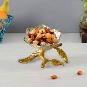 Elegant German Silver Flower Bowl with Gold Leaf Stand