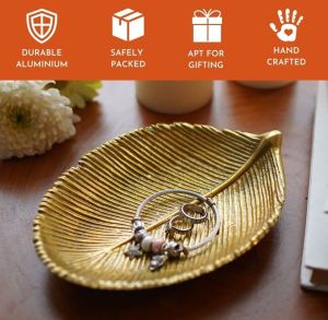 Set OF 2 Golden Leaf Shape Aluminium Tray