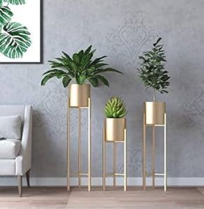 Golden Round Indoor Metal Planter With Stand