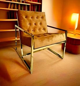Mustard and Gold Sofa Chair with Pvd Finish