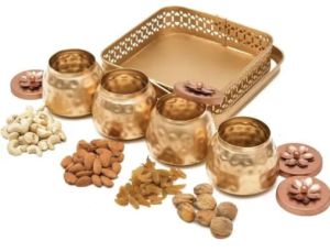 Decorative Metal Four Jar Tray Set