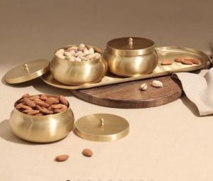 Golden Brass Dry Fruit Jar with Tray