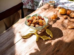 Elegant German Silver Flower Bowl with Gold Leaf Stand