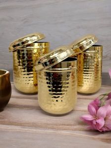 Brass Hammered Small Canister Set