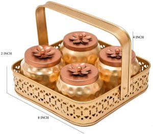 Decorative Metal Four Jar Tray Set