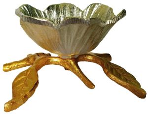 Elegant German Silver Flower Bowl with Gold Leaf Stand