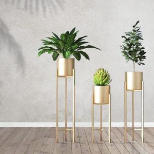 Golden Round Indoor Metal Planter With Stand