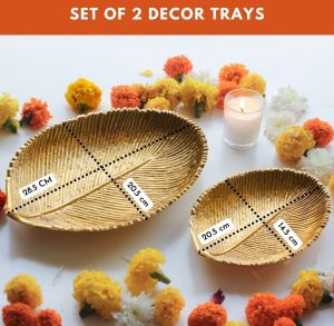 Set OF 2 Golden Leaf Shape Aluminium Tray