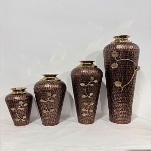 Modern Polished Copper Hammered Flower Vase