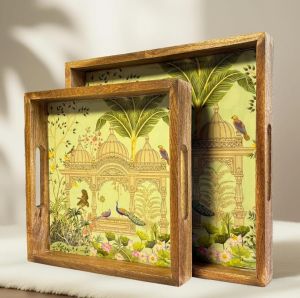 Mor Mahal Mango Wood Tray Set