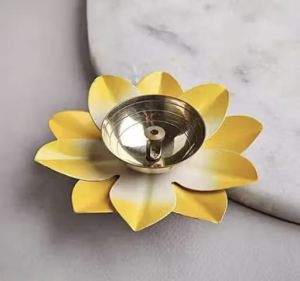 Yellow Metal Lotus Diya