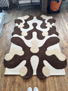 Terrain Abstract Tufted Wool Carpet Sculptural Cutout Design in Earth Tones