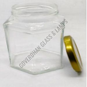 750 Ml Plain Hexa Glass Jar