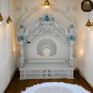 Handcrafted Peacock White Marble Temple