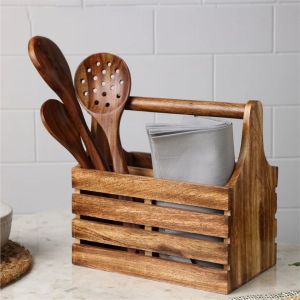 Dudki 4 Compartment Wooden Cutlery Holder