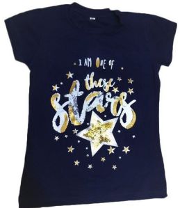 Girls Hosiery Blue Printed T Shirt