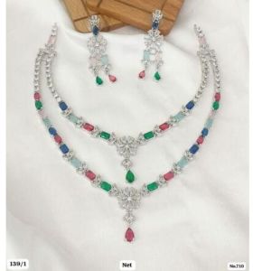 American Diamond Double Layer Necklace Set