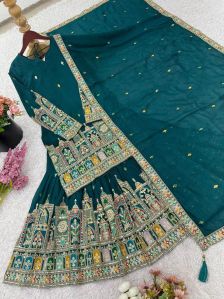 RST-051 Pure Chinnon Silk with Heavy Embroidery Full Sleeve Plazzo Set