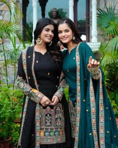 RST-051 Pure Chinnon Silk with Heavy Embroidery Full Sleeve Plazzo Set