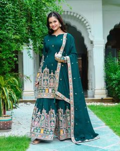 RST-051 Pure Chinnon Silk with Heavy Embroidery Full Sleeve Plazzo Set
